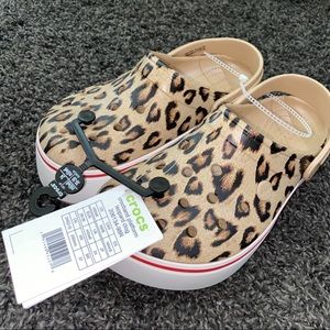 platform cheetah crocs